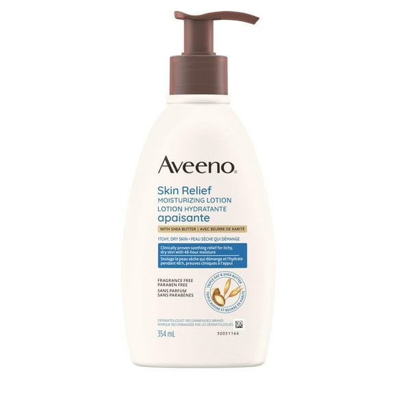 Aveeno Skin Relief Moisturizing Lotion, Shea Butter, Oat, Dimethicone, Dry Skin Body Moisturizer, Fragrance Free, 354 mL