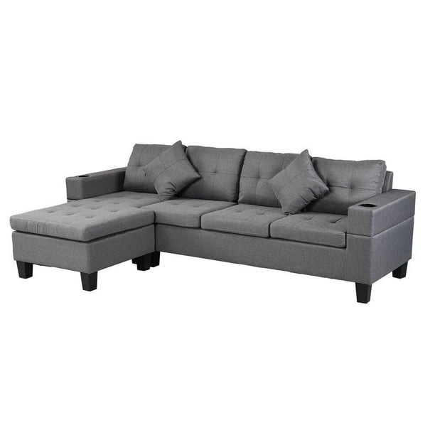 Canapé sectionnel Aerys, canapé en forme de L rembourré réversible pour salon et appartement, canapé sectionnel-gris
