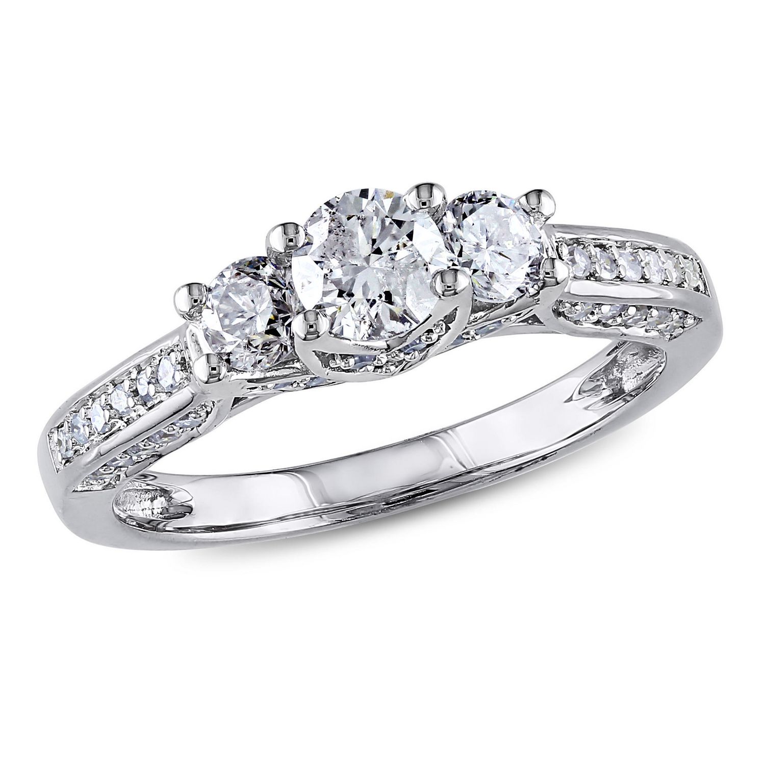 Miadora 1 Carat T.W. Diamond 14 K White Gold ThreeStone Engagement