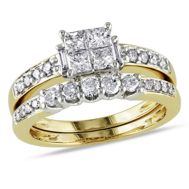 Ensemble de mariage Miadora en diamant 1 ct T.W. de coupe princesse et baguette parallèle en or jaune 14k