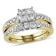 Ensemble de mariage Miadora en diamant 1 ct T.W. de coupe princesse et baguette parallèle en or jaune 14k – image 1 sur 4