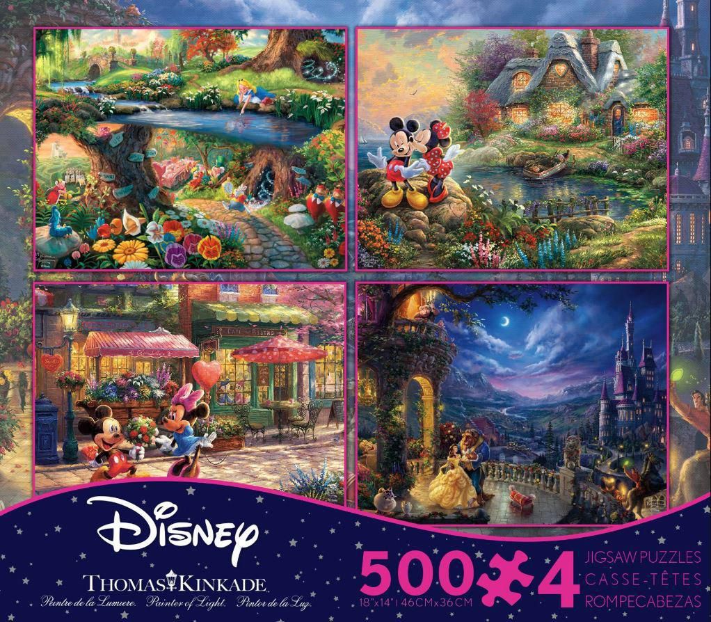 Ceaco: Thomas Kinkade - The Disney Collection (Mickey & Minnie, Alice in  Wonderland, Beauty & the Beast) 4-in-1 Puzzle Set
