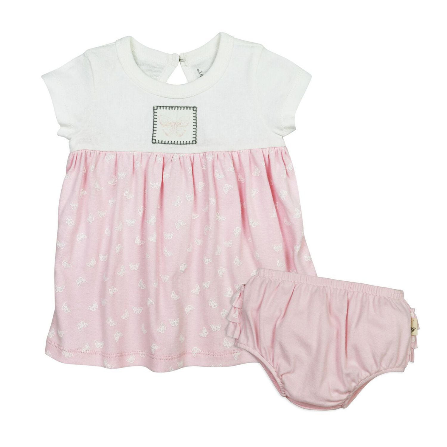 Ens. robe de jardin et cache couche Burt's Bees à motif de papillon et