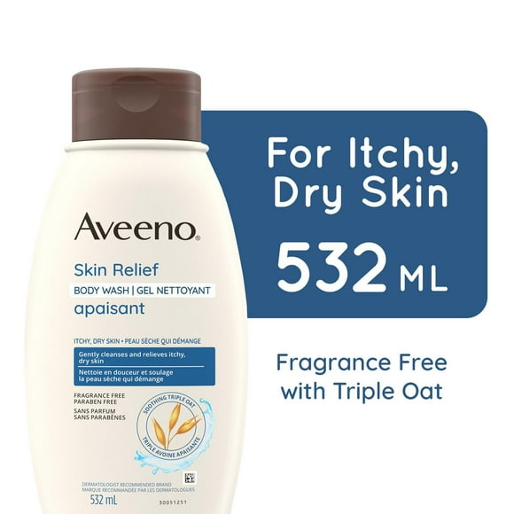Aveeno Skin Relief Body Wash Fragrance-Free with Triple Oat Formula, Gentle Daily Cleanser for Sensitive Skin Leaves Itchy, Dry Skin Soothed & Feeling Moisturized, Sulfate-Free, 532 mL