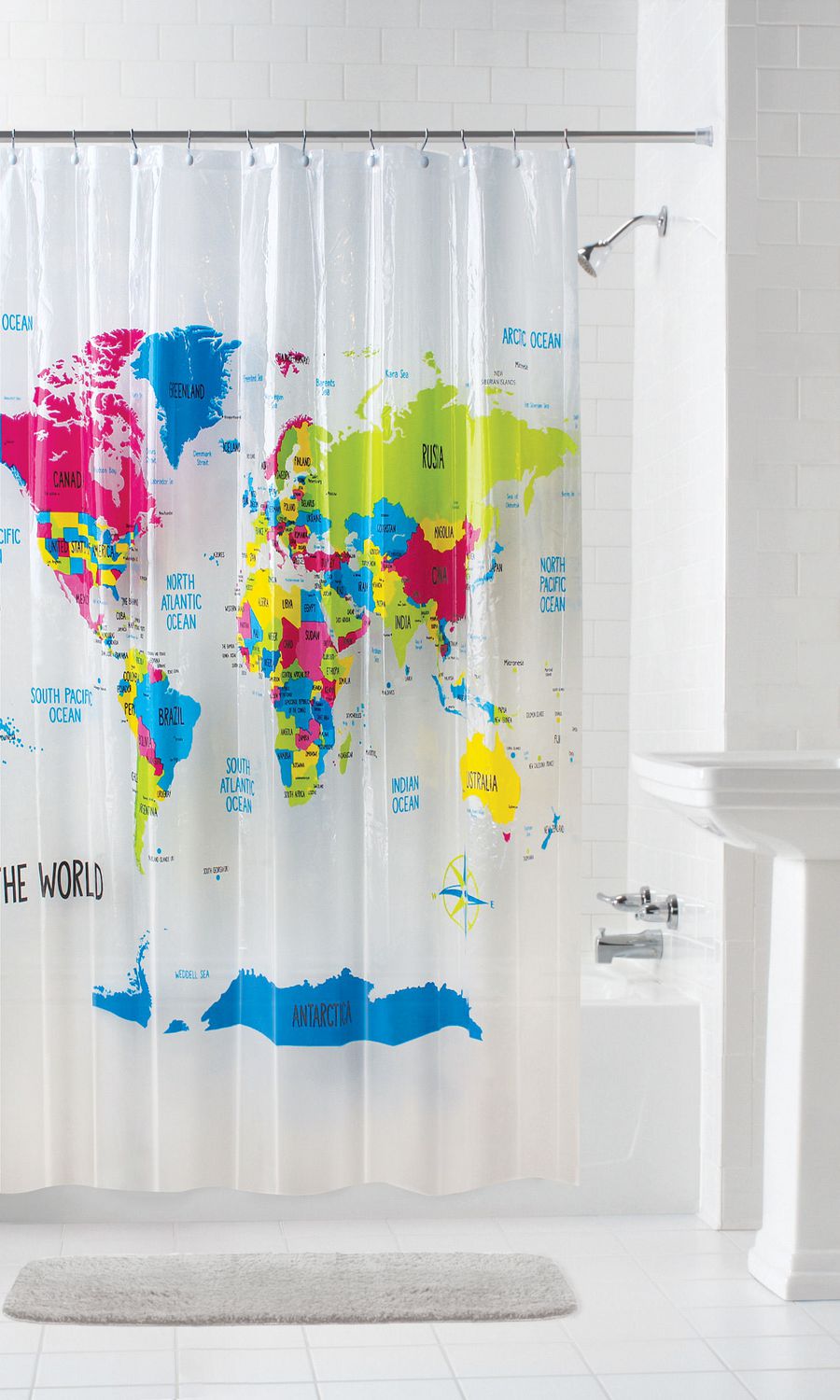 Mainstays World Map Peva Shower Curtain, Shower Curtain World Map Design