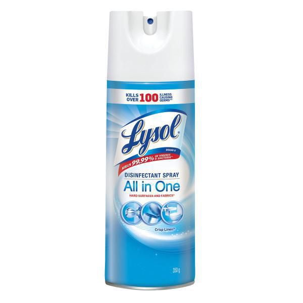 Lysol Disinfectant Spray, Crisp Linen, Disinfect and Eliminate Odours on  Hard Surfaces & Fabrics - 350 g