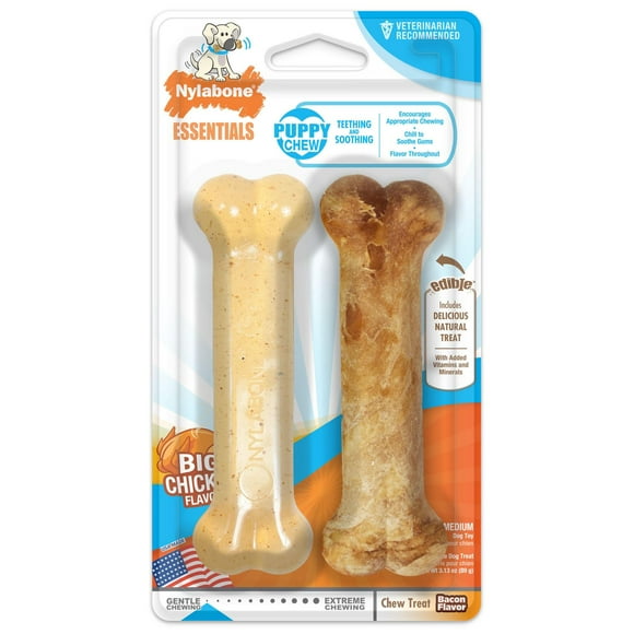 Nylabone Puppy Chew Combo Pack, Bacon Flavor, Medium
