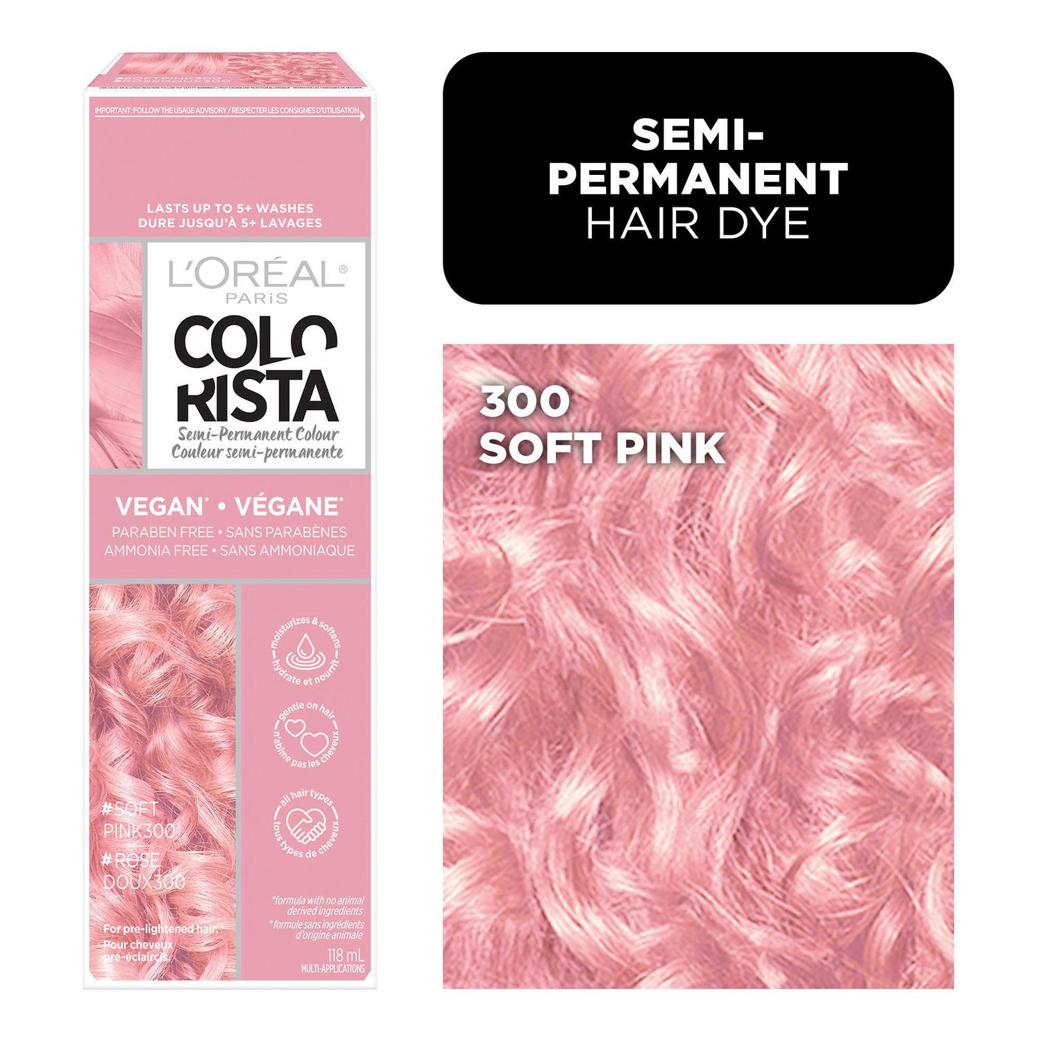 L'Oreal Paris Colorista Semi Permanent Hair Color For Blonde Hair, 200 Pink,  Pink Hair Dye, Fl Oz 