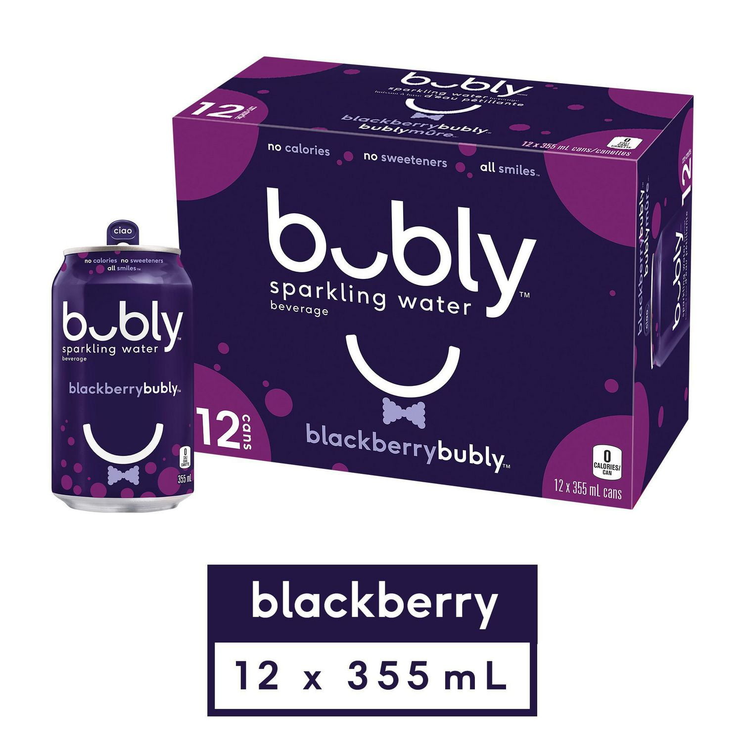 bubly blackberry Sparkling Water Beverage, 355mL Cans, 12 Pack
