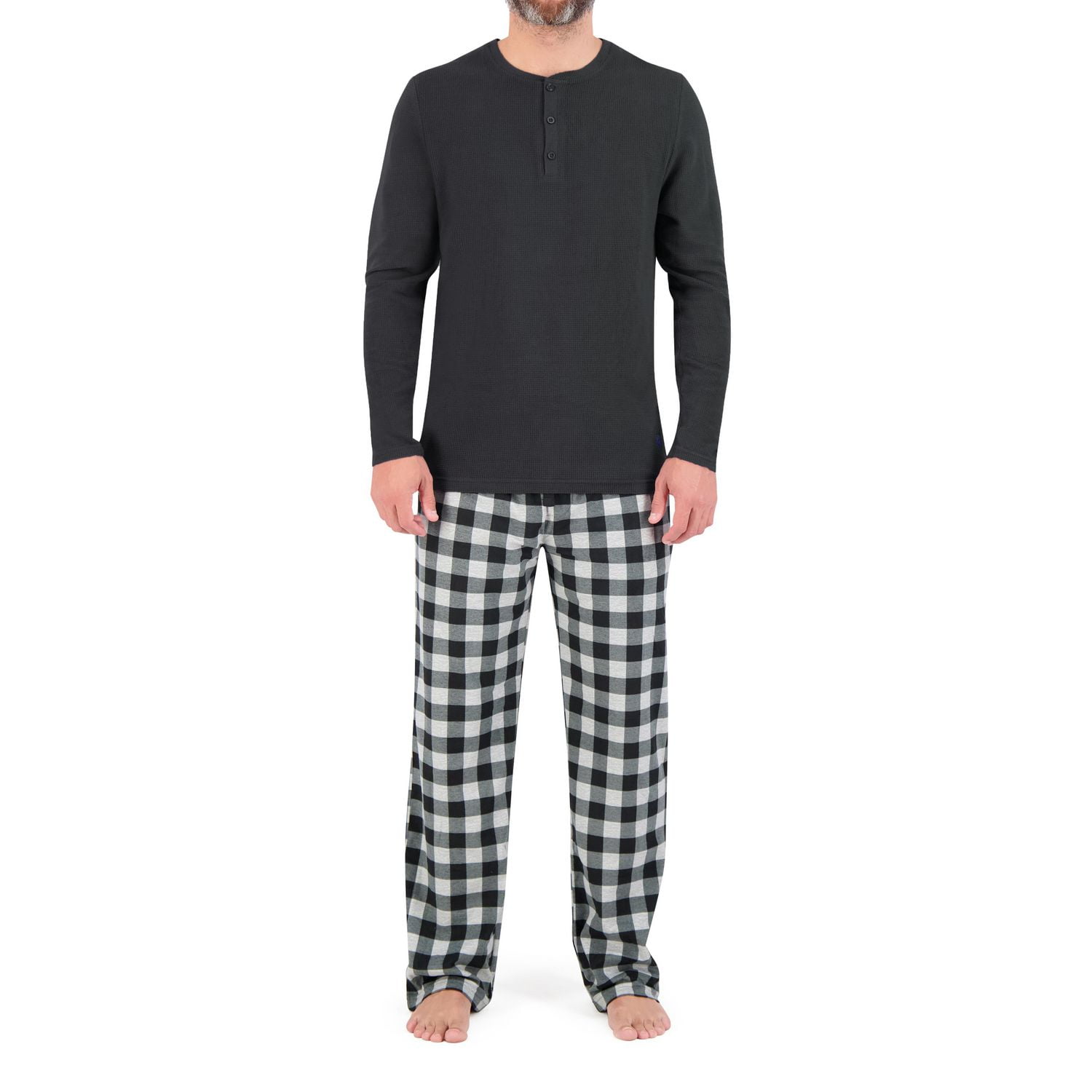 U.S. POLO ASSN. Men's Sleepwear Set Long Sleeve Waffle Henley Lounge Top  and Soft Sleep Pajama Pant