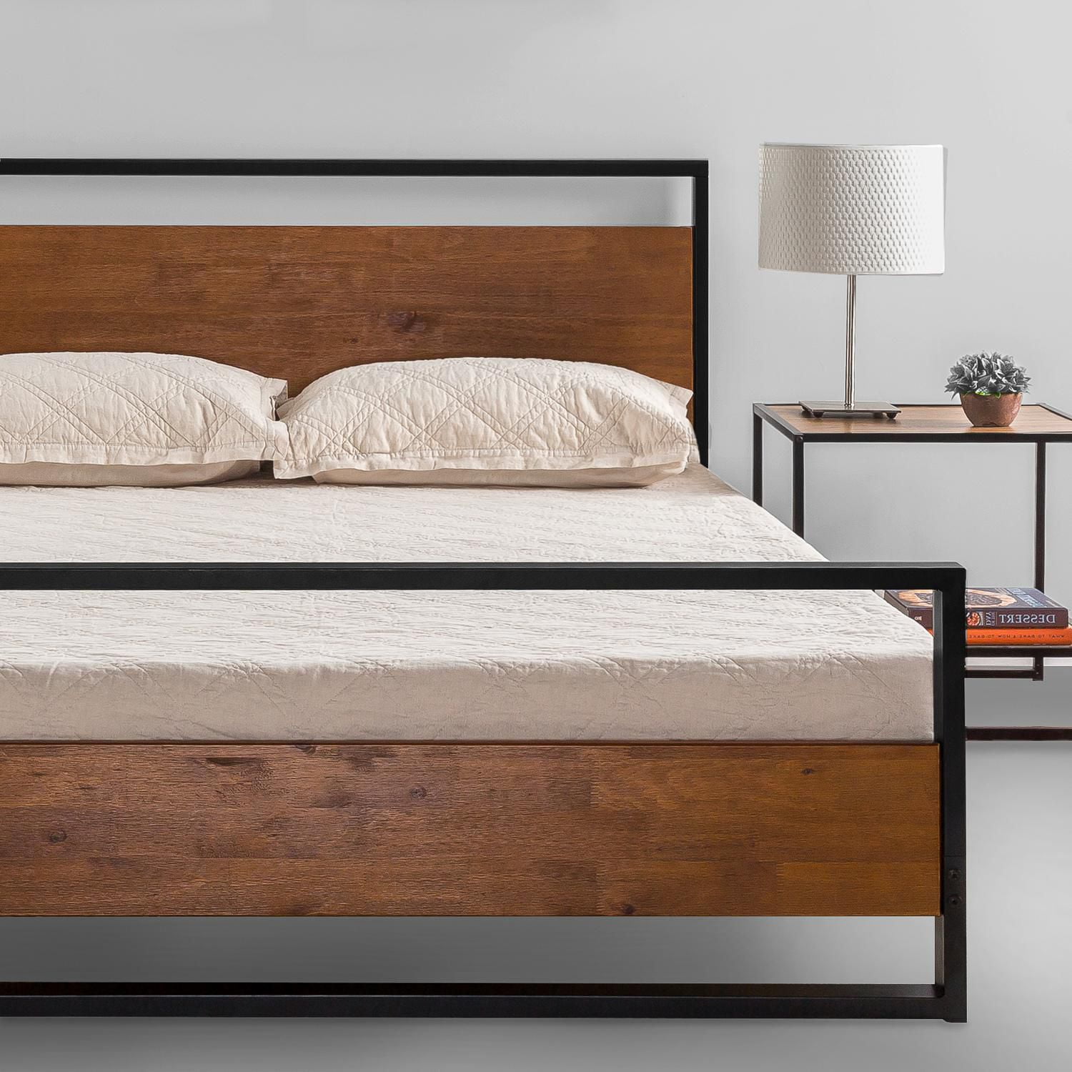 Suzanne metal and wood platform bed frame store with footboard