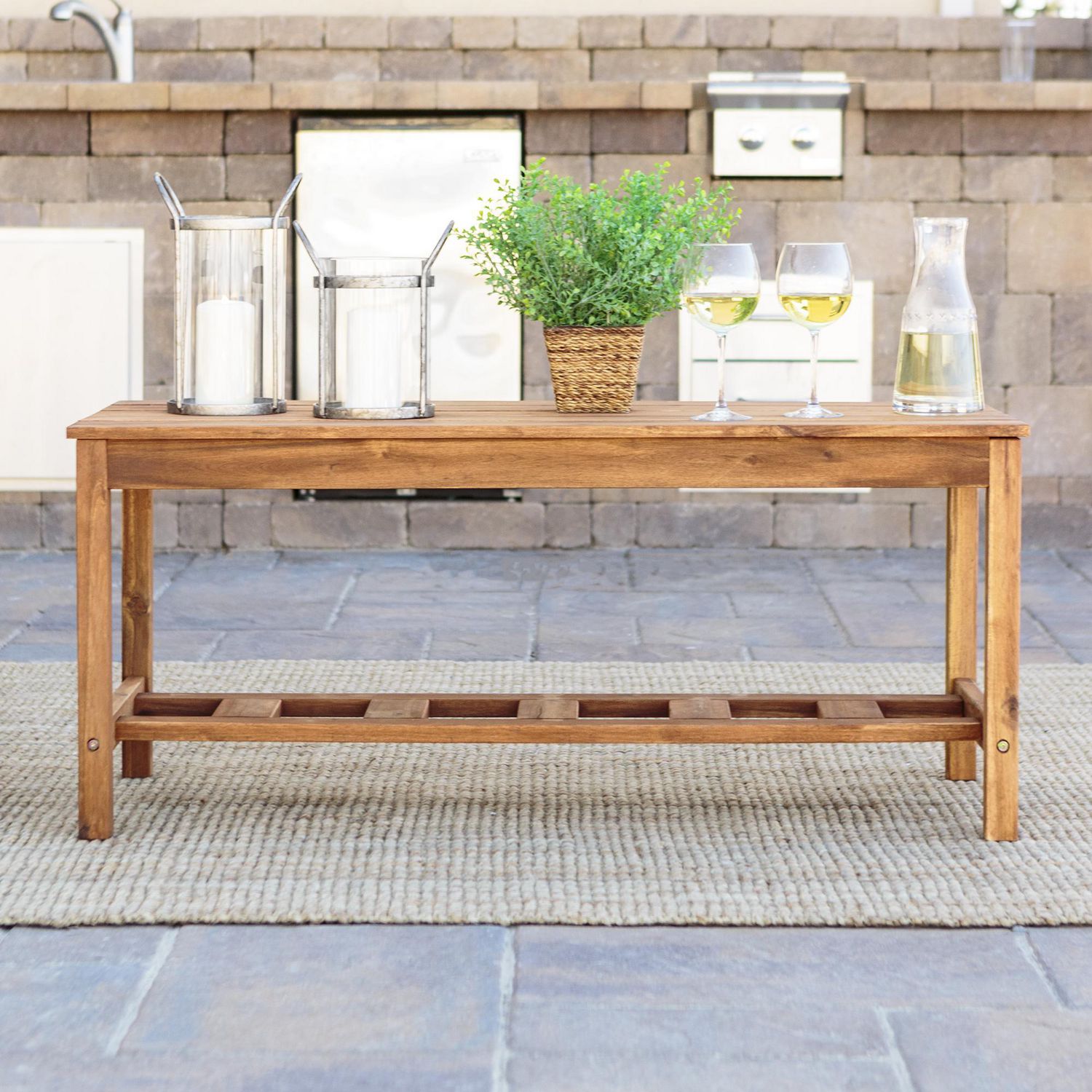 Manor Park Acacia Wood Ladder Shelf Outdoor Patio Coffee Table Brown