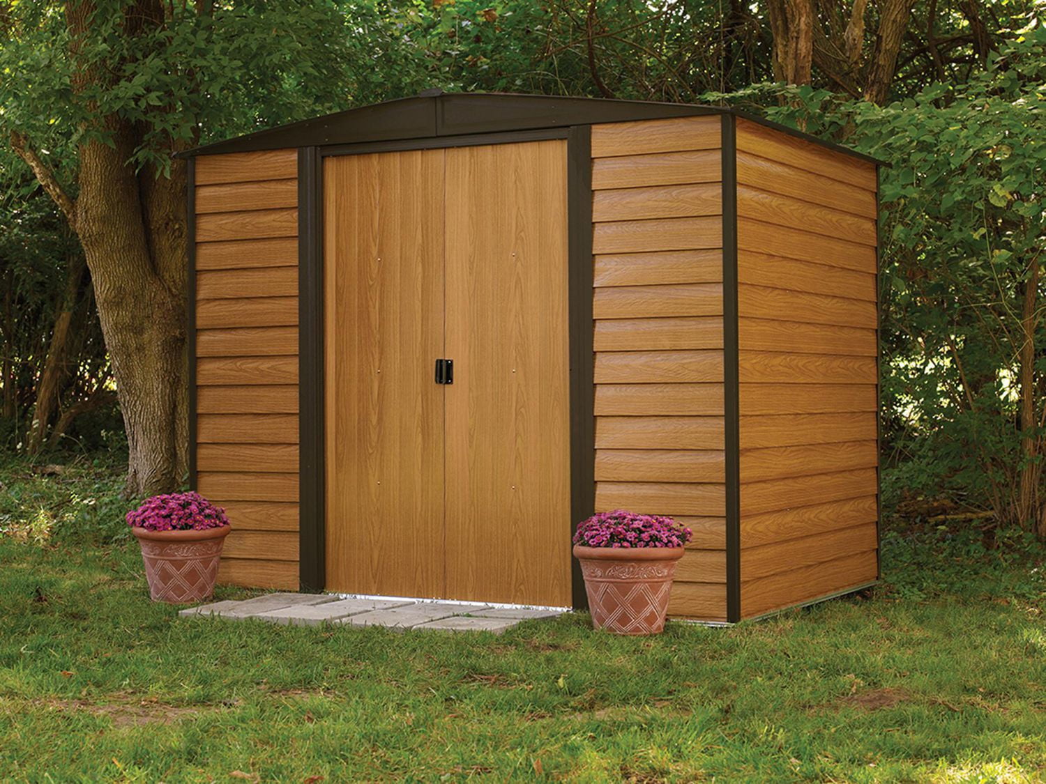 Arrow Woodridge Coffee/Woodgrain Steel Storage Shed | Walmart Canada