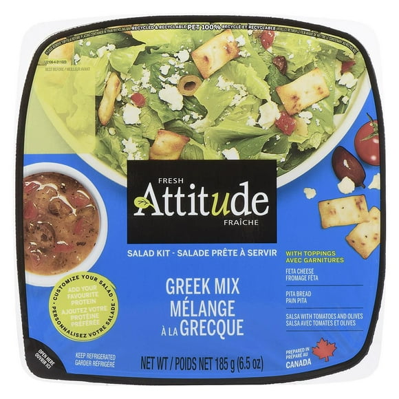 Attitude Fraîche Salade Prête à Servir Mélange à la Grecque avec Garnitures 185 g (6.5 oz)