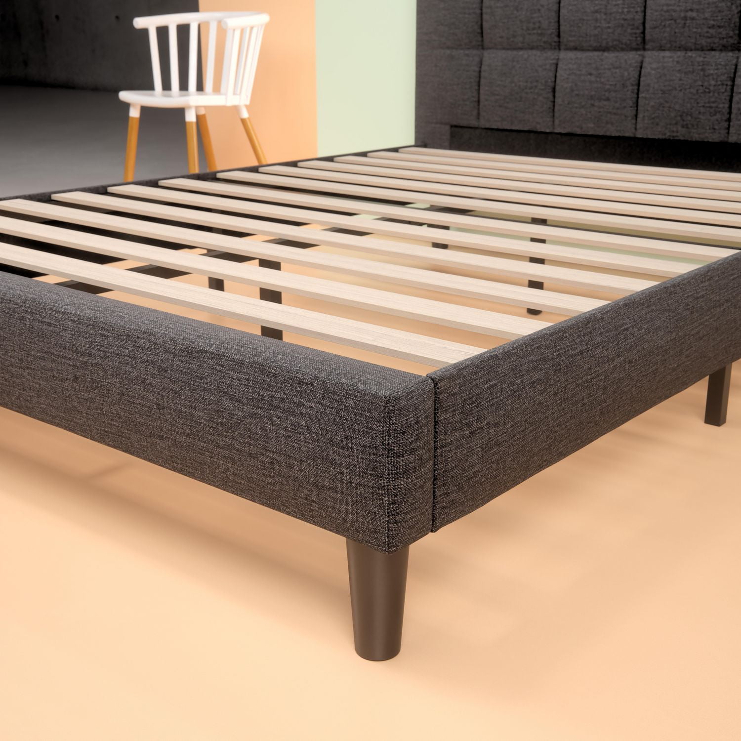 Zinus Square Stitched Upholstered Platform Bed Frame Mattress Foundation Easy Assembly No Boxspring Needed Wood Slat Support Dark Grey Canada Zinus Square Stitched Upholstered, Zinus Upholstered Square Stitched Platform Bed With Footboard King