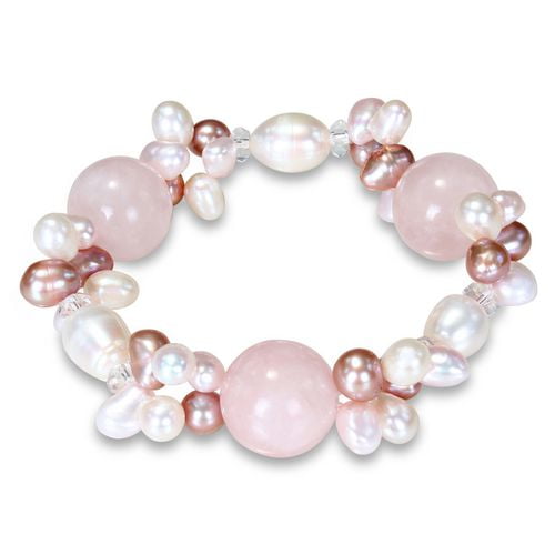 Miadora Bracelet avec perles blanche et rose 6-9 mm et quartz rose