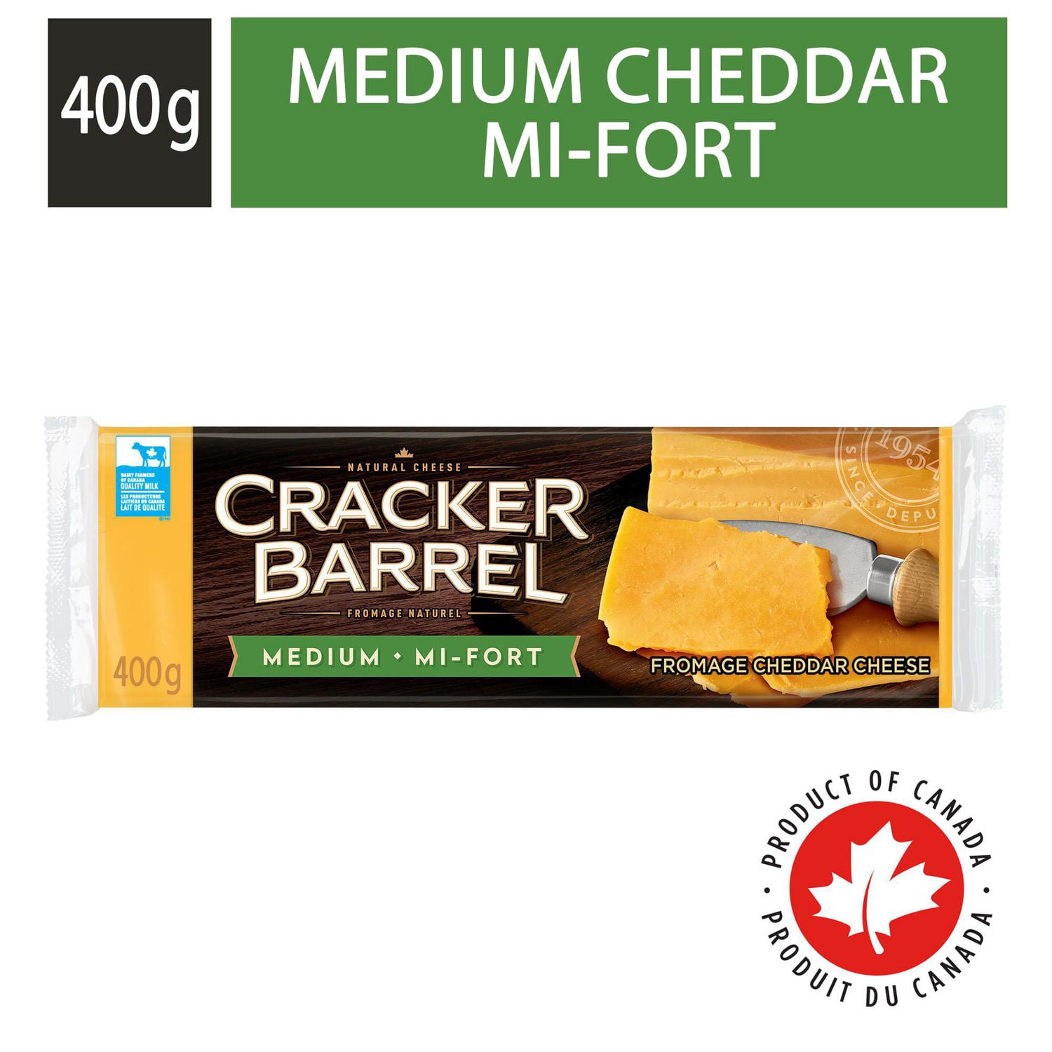 Cracker Barrel Medium Cheddar Cheese Block, 400g
