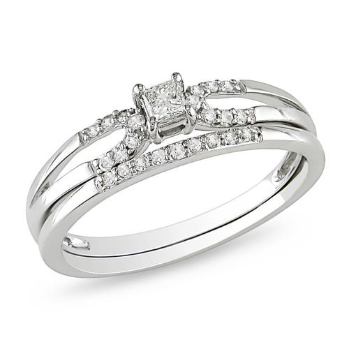 Miadora Ensemble de bagues de mariages avec 1/5 CT de diamants de coupe princesse en or blanc 10 K (G-H, I2-I3)