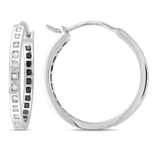 Miadora Boucles d'oreilles anneaux avec 1/2 CT de diamants noirs et blancs en argent sterling