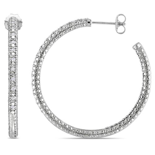 Miabella 1/4 CT TDW Diamond Hoop Earrings in Sterling Silver (G-H; I3)