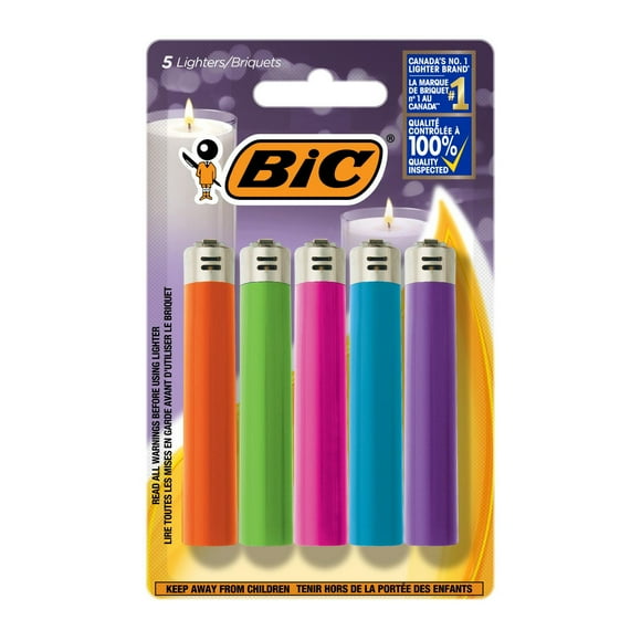 BIC Maxi Pocket Lighter, Assorted Unique Lighter Colours, 5 Count pack