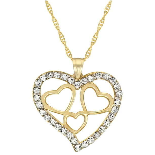 Pendentif en forme de cœur avec cristaux en or jaune 10 ct sur chaîne en or rempli, 18 po