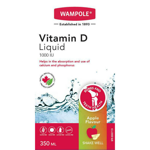 Vitamine D 1000 UI liquide Wampole à saveur naturelle de pomme