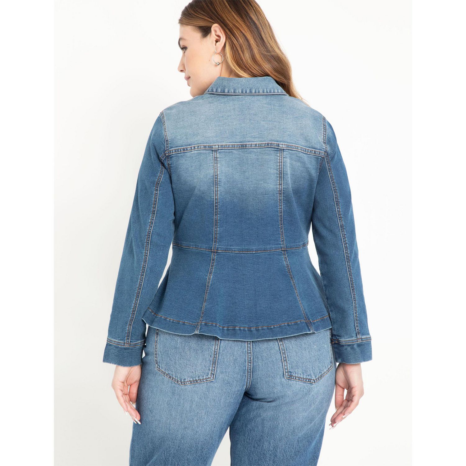 Plus size peplum 2025 denim jacket