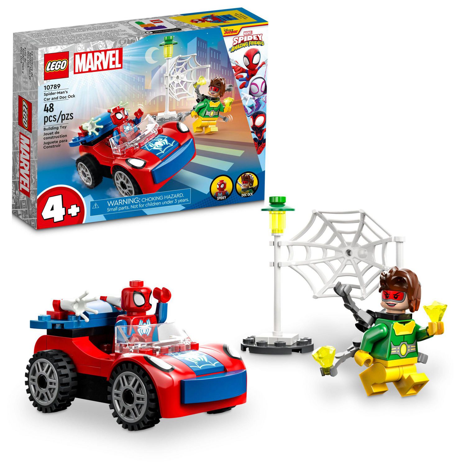 LEGO Marvel Spider-Man's Car and Doc Ock Set 10789, Spidey and His Amazing  Friends Buildable Toy for Kids Plus Years Old with Glow in the Dark  Pieces, Includes 48 Pieces, Ages