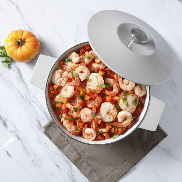 Martha Stewart 5-Quart Round Enameled Cast Iron Dutch Oven with Lid, Warm Grey