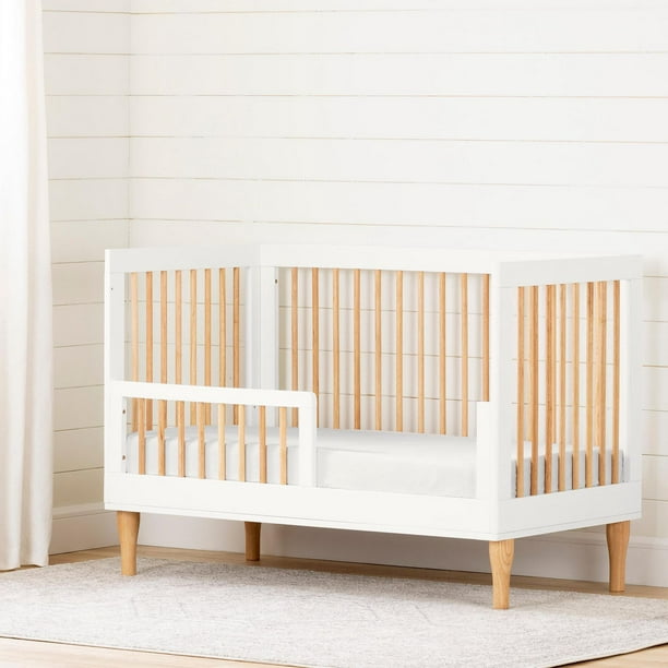 South Shore Balka Toddler Rail for Baby Crib White and Exotic Light Wood