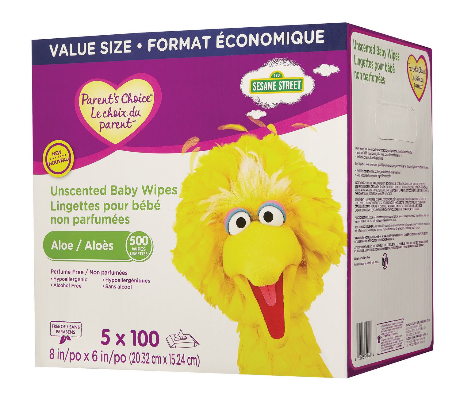 Parent's Choice Unscented Baby Wipes - Value Size, 5 x 100 Wipes