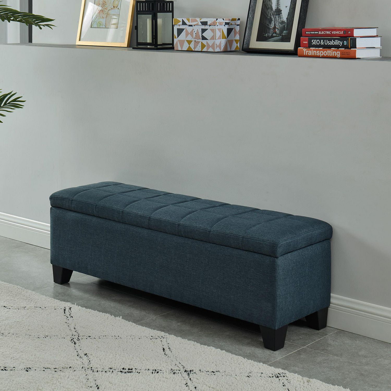 Fabric Storage Bench in Grey/Blue Walmart Canada