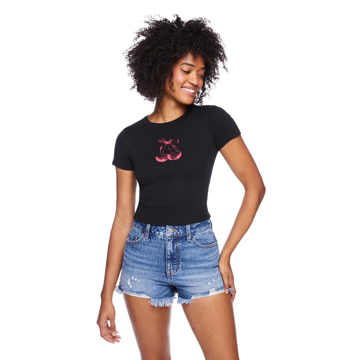 T-shirt côtelé coupe bébé No Boundaries pour femmes