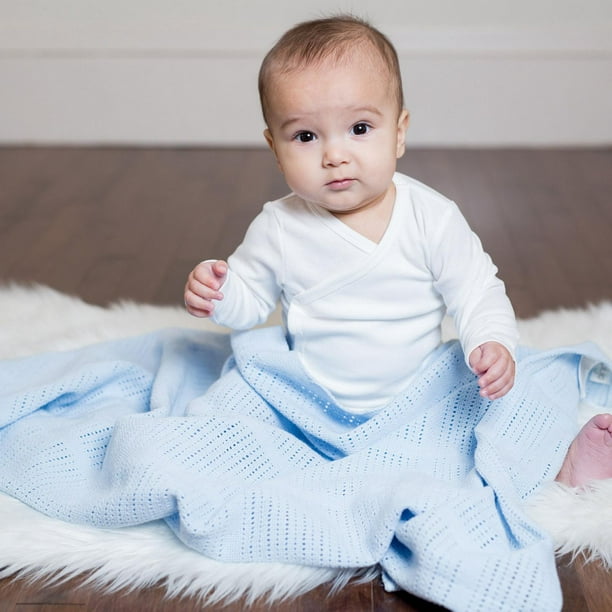 Couverture en tricot à carreaux pour nouveau-né, 100% coton