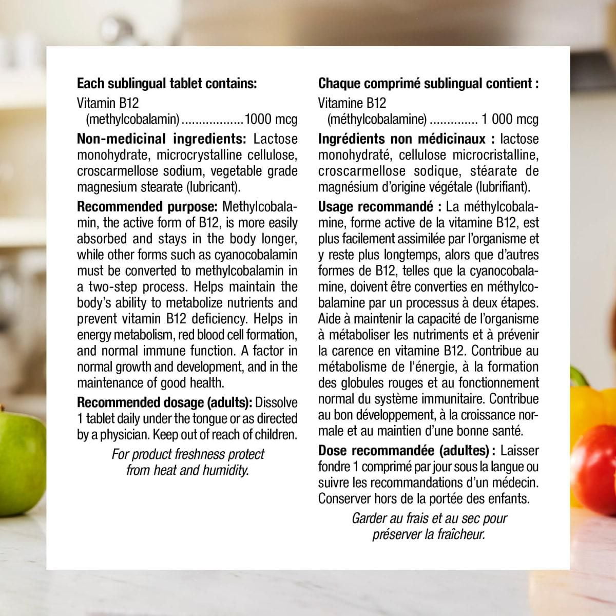 Webber Naturals Vitamine B12 méthylcobalamine 1 000 mcg comprimés sublinguaux 150 comprimés sublinguaux