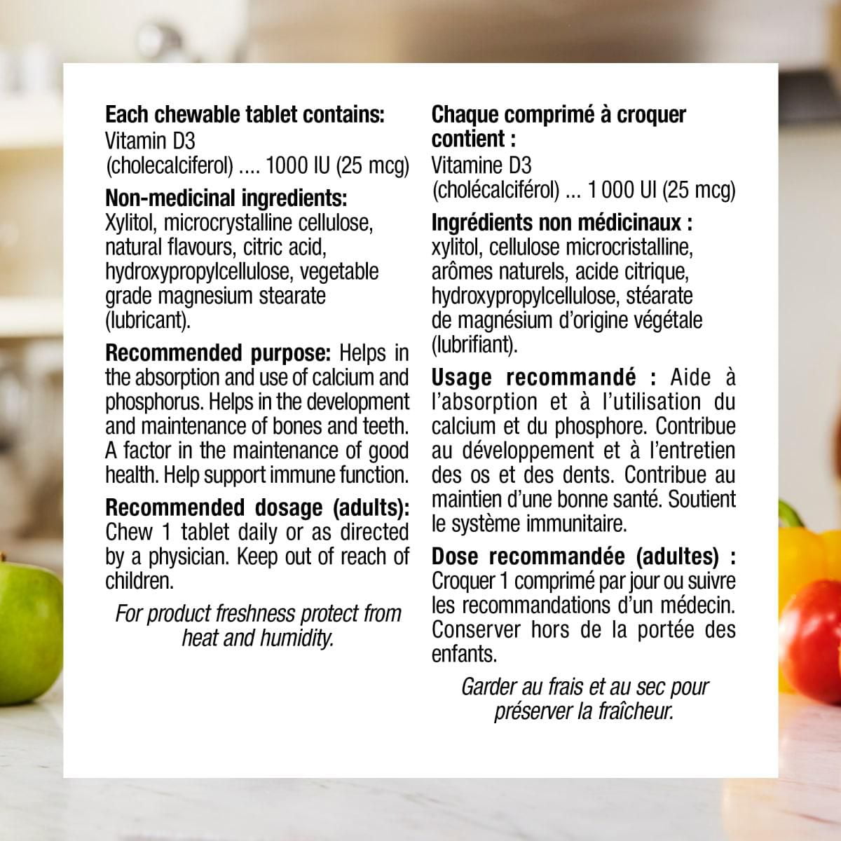 Webber Naturals Vitamine D3 à croquer, Arôme d'orange, 1000 UI 180 comprimés à croquer