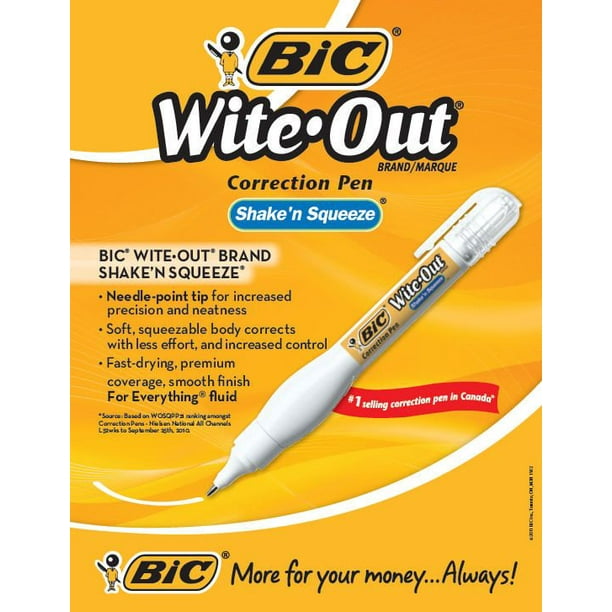 Stylo correcteur BIC marque Wite-Out Shake 'n Squeeze, blanc, 2
