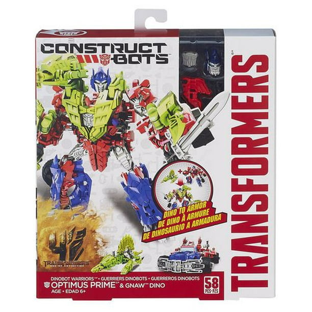 Transformers  Construc-Bots L'ère de l'extinction - Optimus Prime et Gnaw Dino Figurines à  assembler de Guerriers Dinobots