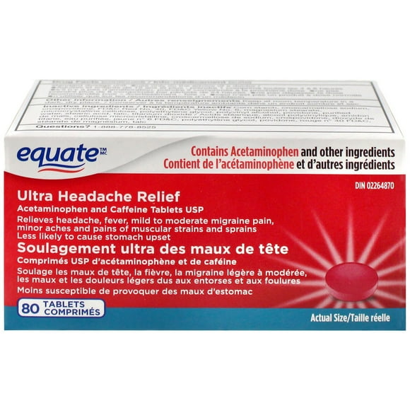 Equate Ultra Headache Relief, 80 Tablets, Acetaminophen and Caffeine Tablets USP