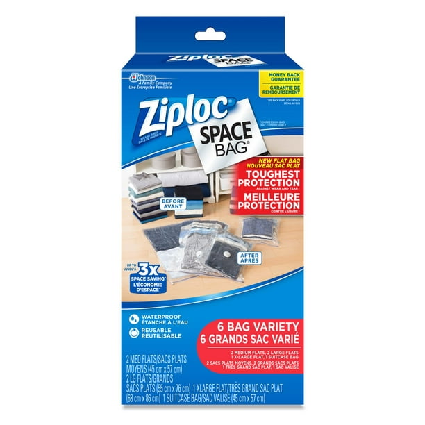 Sacs de Marque Ziploc® Space Bag® 6 sacs variés (2M, 2G, 1TG, 1 Valise)