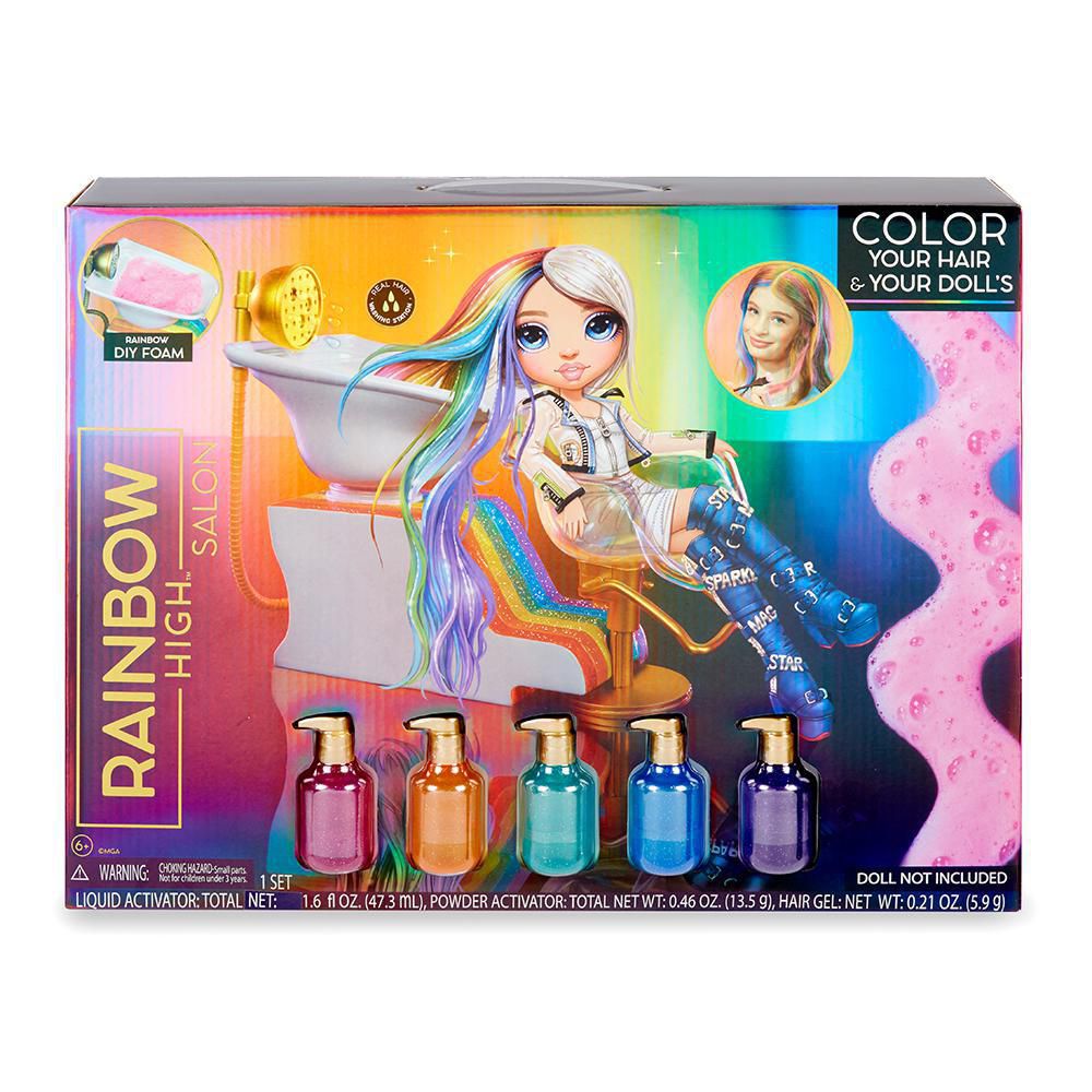 Rainbow High Salon Playset with Rainbow of DIY Washable Hair Color Foam for Kids and Dolls
