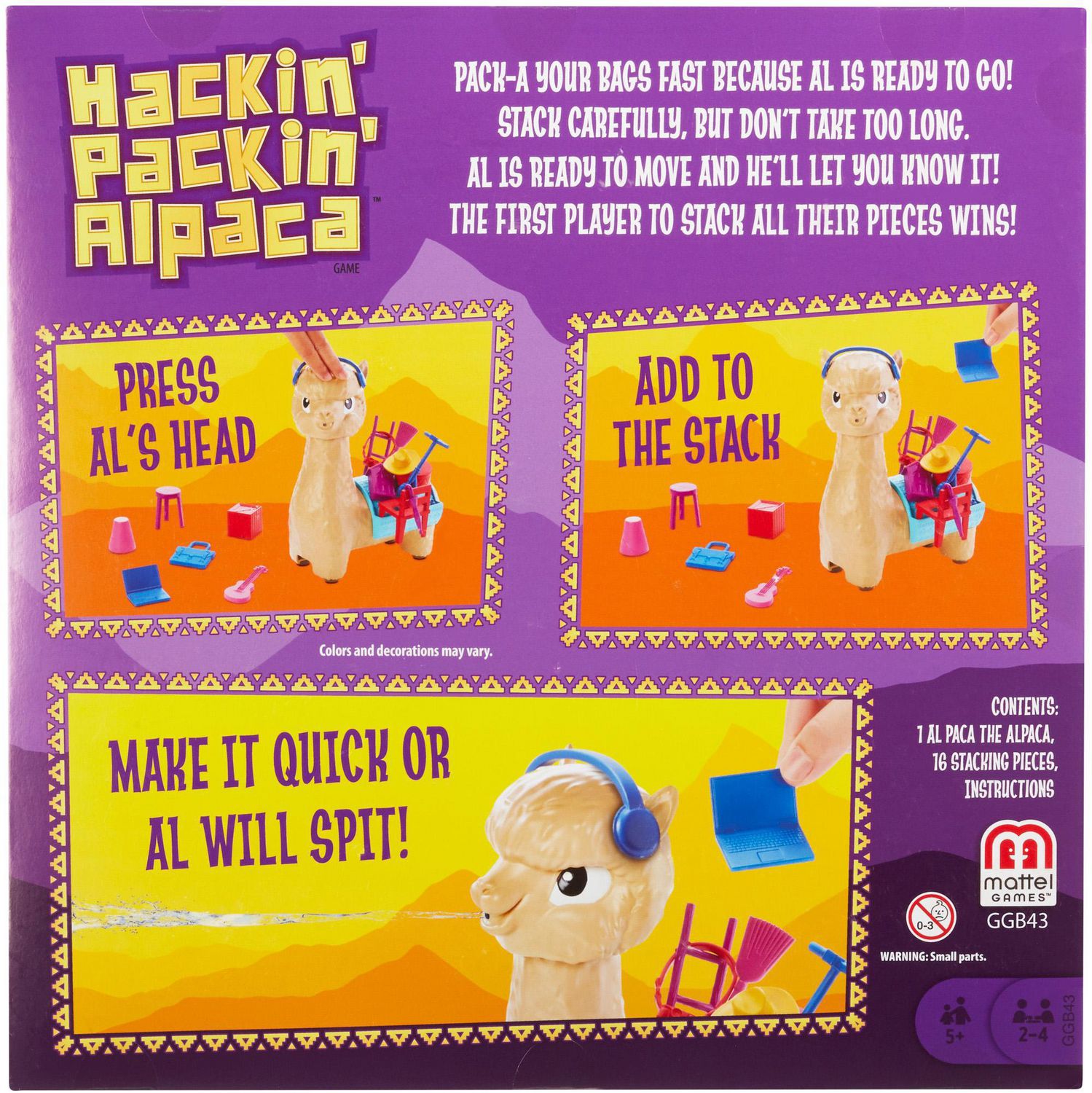 Family Hackin Packin Alpaca Stacking Game Years Kids Gift 5 Mattel