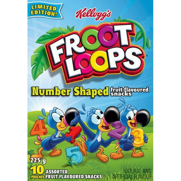 Collations à saveur de fruits Froot Loops de Kellogg's en forme de chiffres Paq. de 10, 225 g