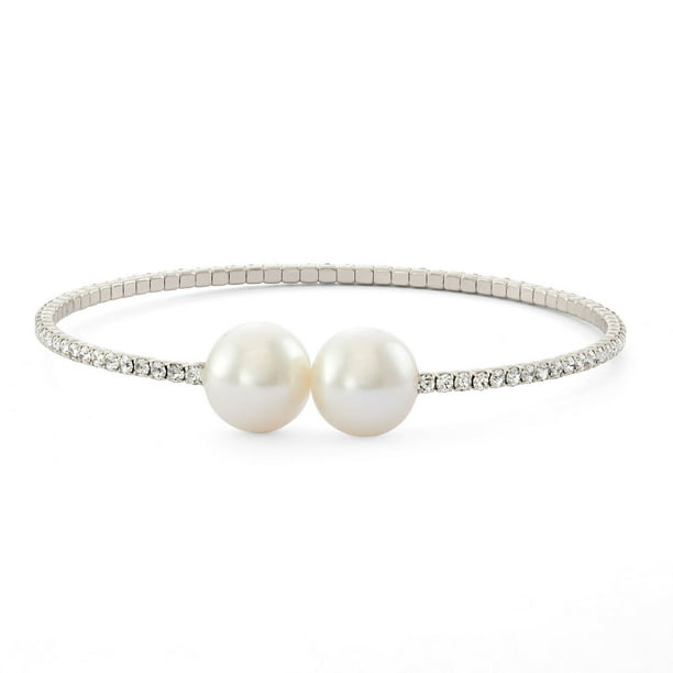 Quintessential – Bracelet à perles simulées et à tresses en cristal plaqué rhodium 14 km