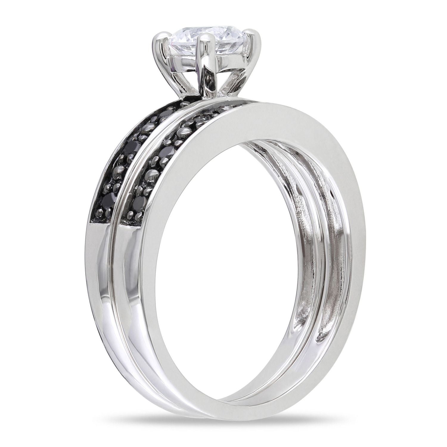 Ensemble nuptial Miabella avec 0.63 carat de saphir blanc synthétique et 0.20 carat de diamants noir en argent sterling