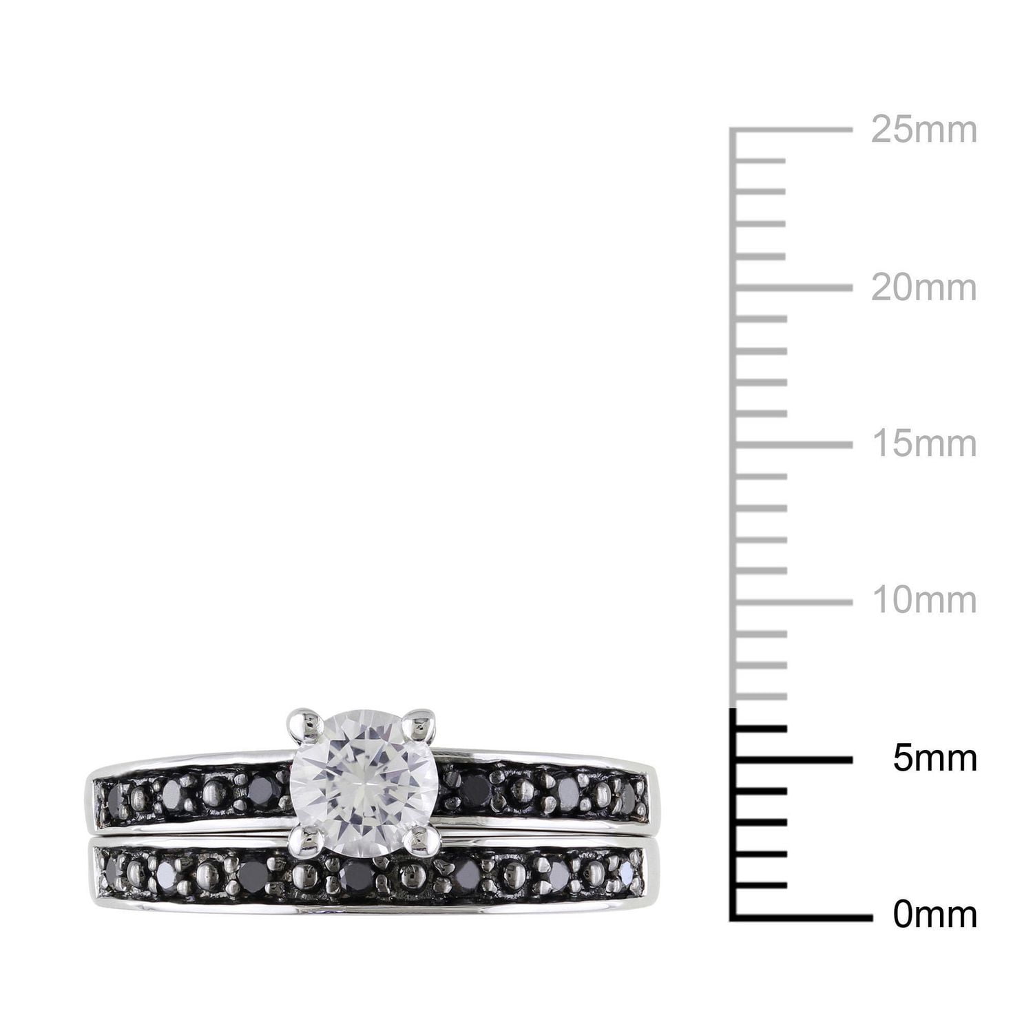 Ensemble nuptial Miabella avec 0.63 carat de saphir blanc synthétique et 0.20 carat de diamants noir en argent sterling