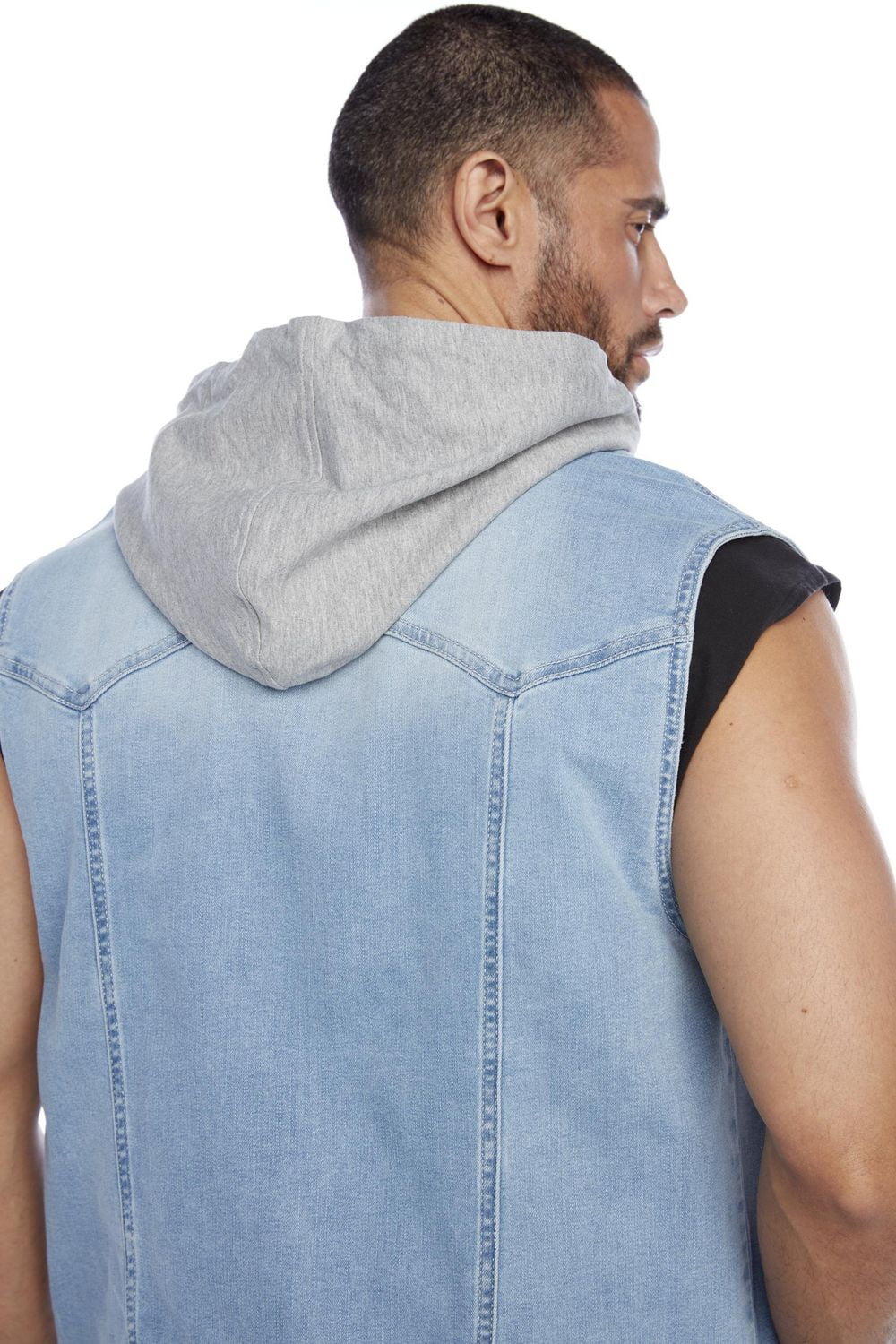 Jeaniologie Men Fashion Hooded Denim Vest Blue