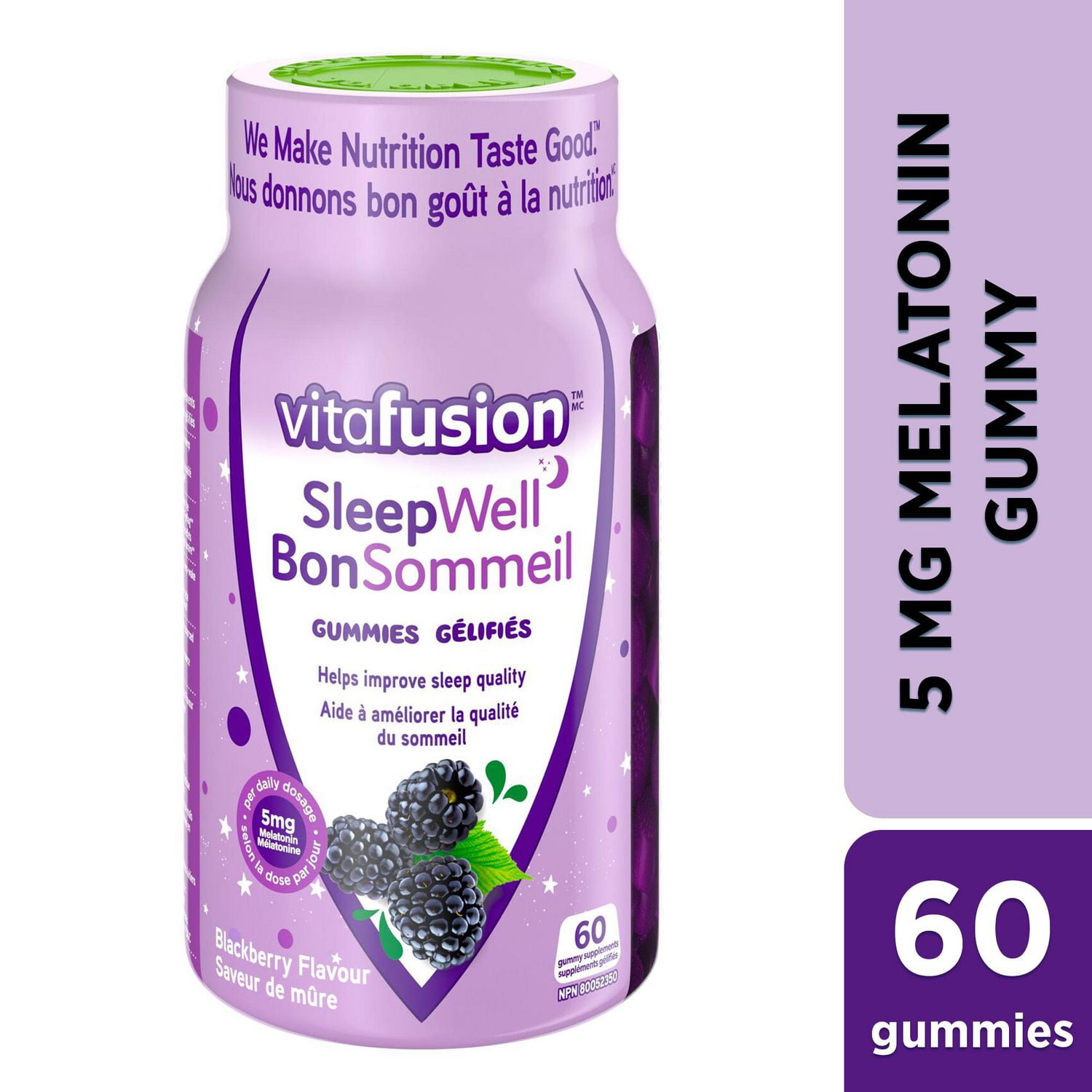 Vitafusion SleepWell Gummies - Melatonin Gummy Supplement, Helps Improve Sleep Quality, Minimizes the Effects of Jetlag, Re-set Sleep-Wake Cycle, 5 g of Melatonin per Serving, 60 Count