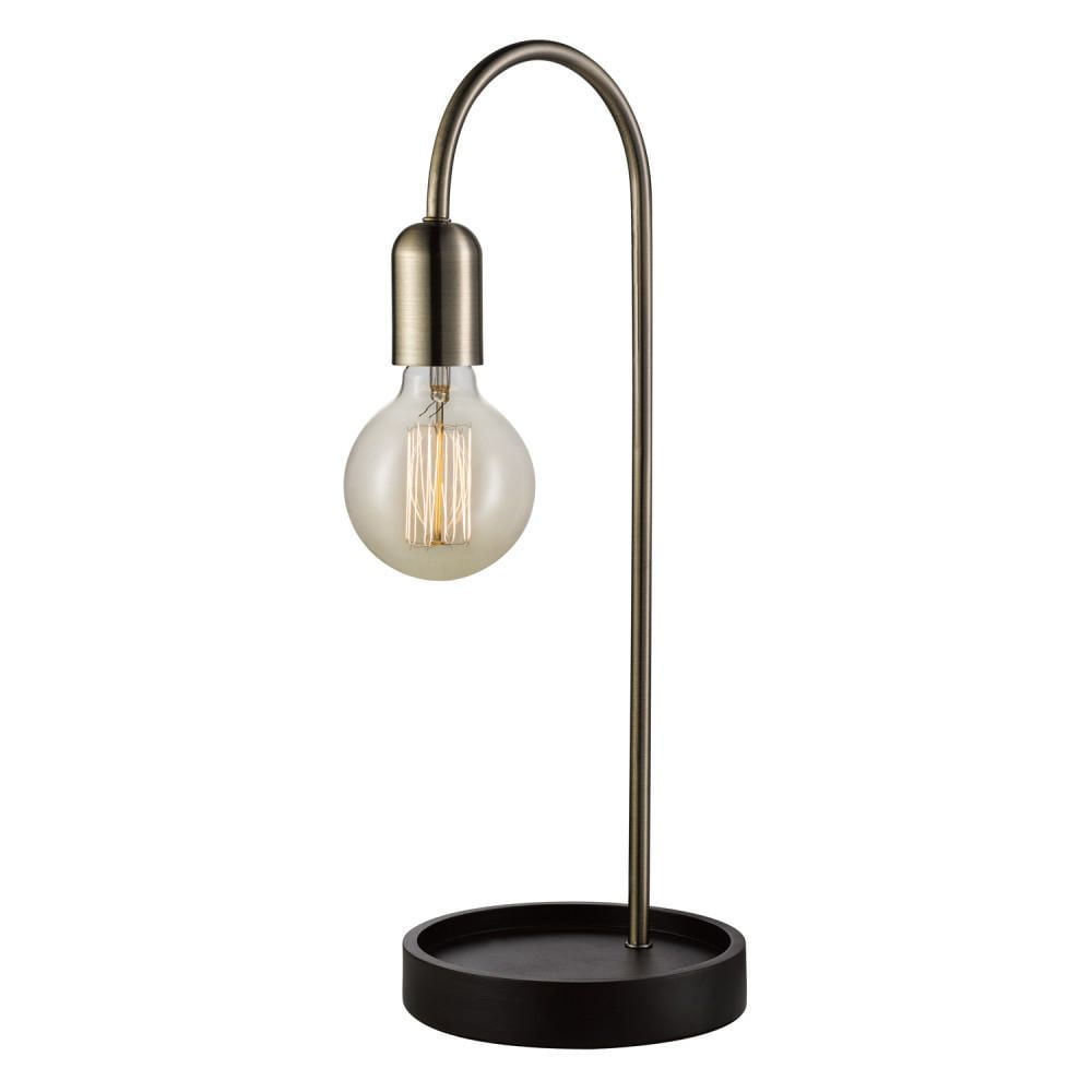 Kraven 20 Table Lamp Antique Brass Finish Brown Concave Base In Line On Off Rocker Switch